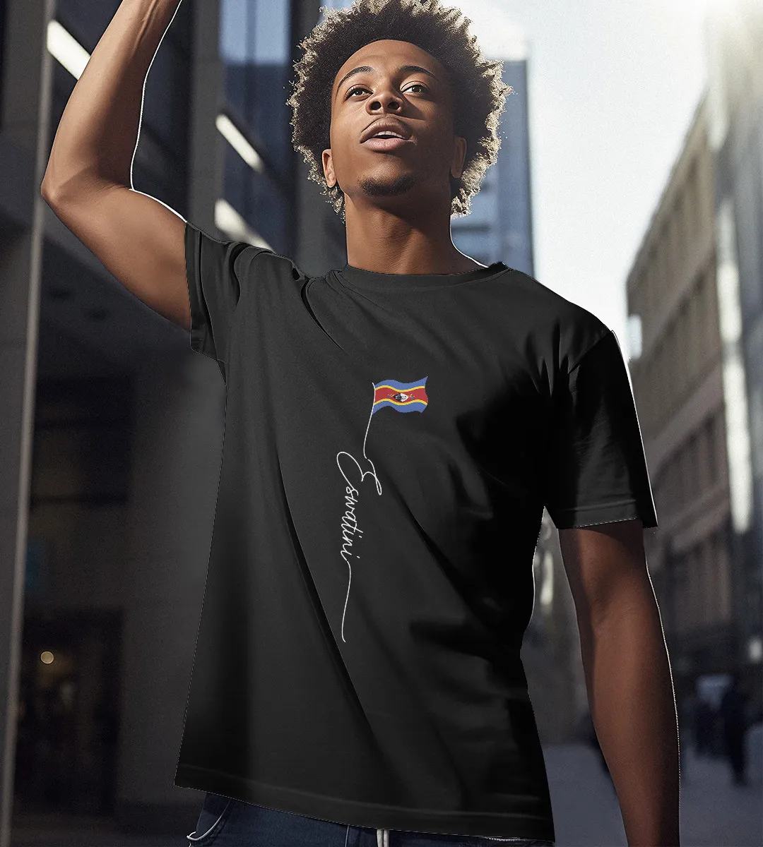 1sttheworld T-Shirt - Eswatini Flag T-Shirt Black A35