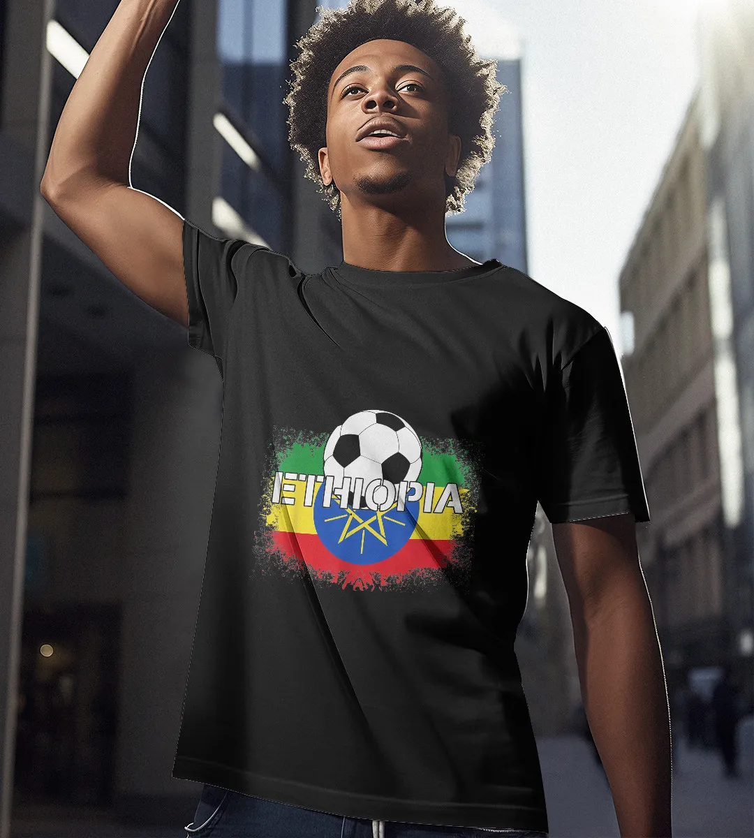 1sttheworld T-Shirt - Ethiopia Football T-Shirt Black A35