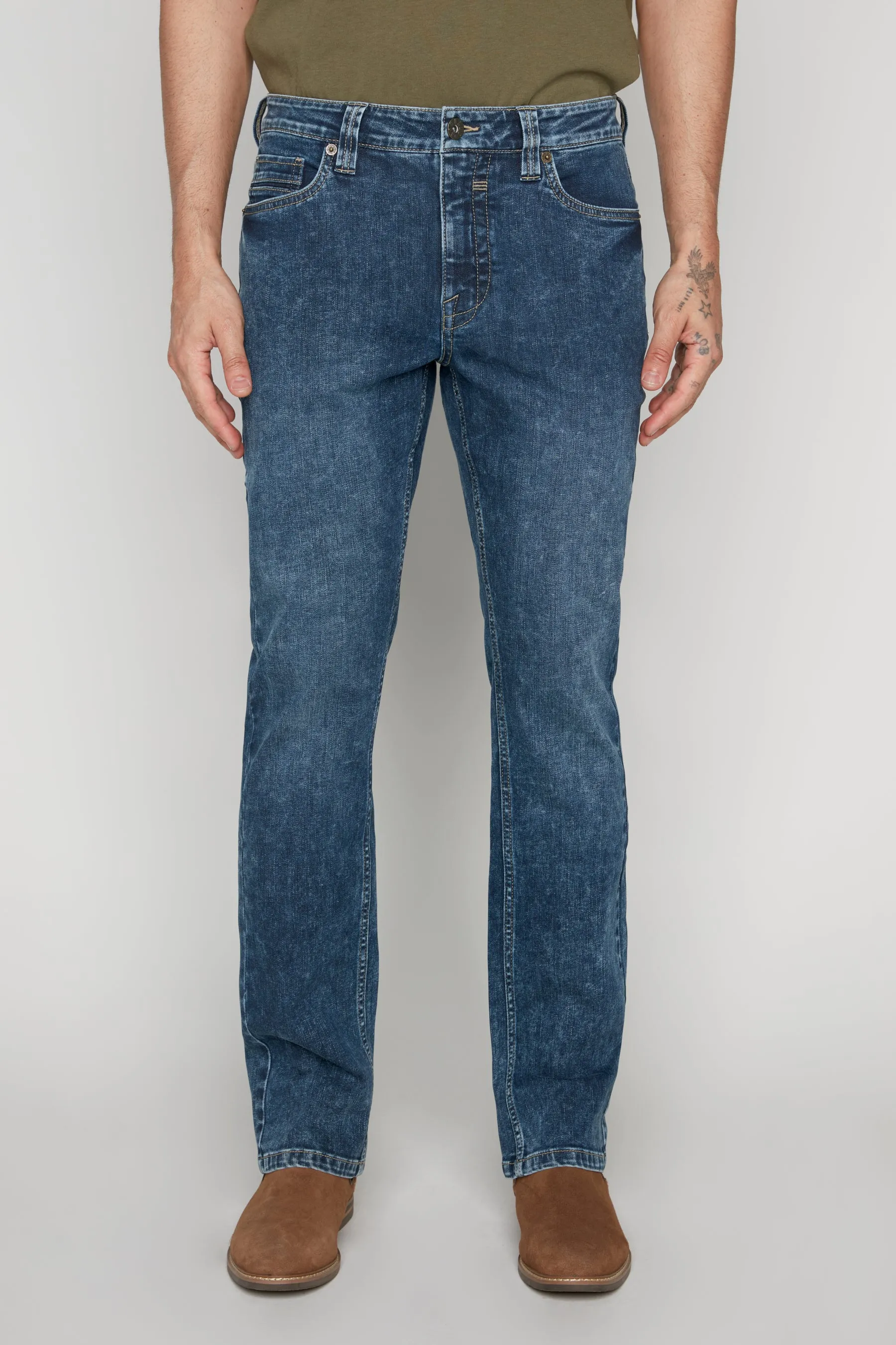 5 Pocket Bootcut Jeans - Dark Blue Acid Wash