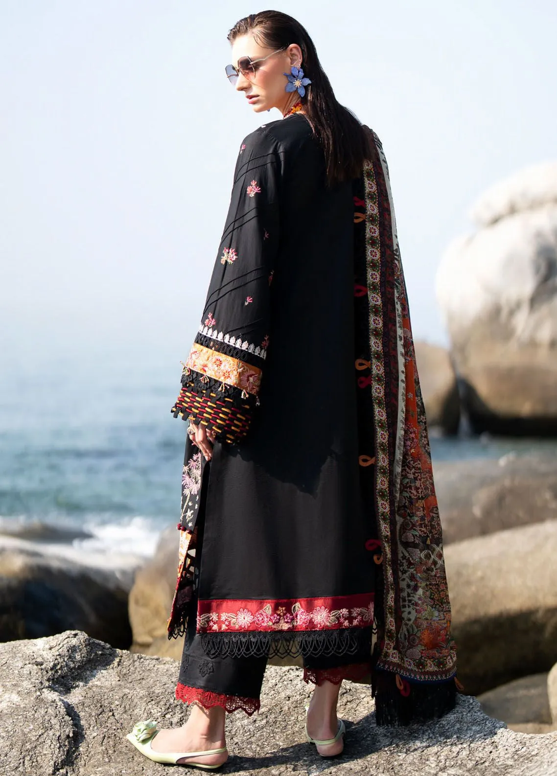 Alif By AJR Couture Signature Luxury Embroidered Lawn 3 Piece Unstitched Suit AJRC24ASLL-03 NOIR