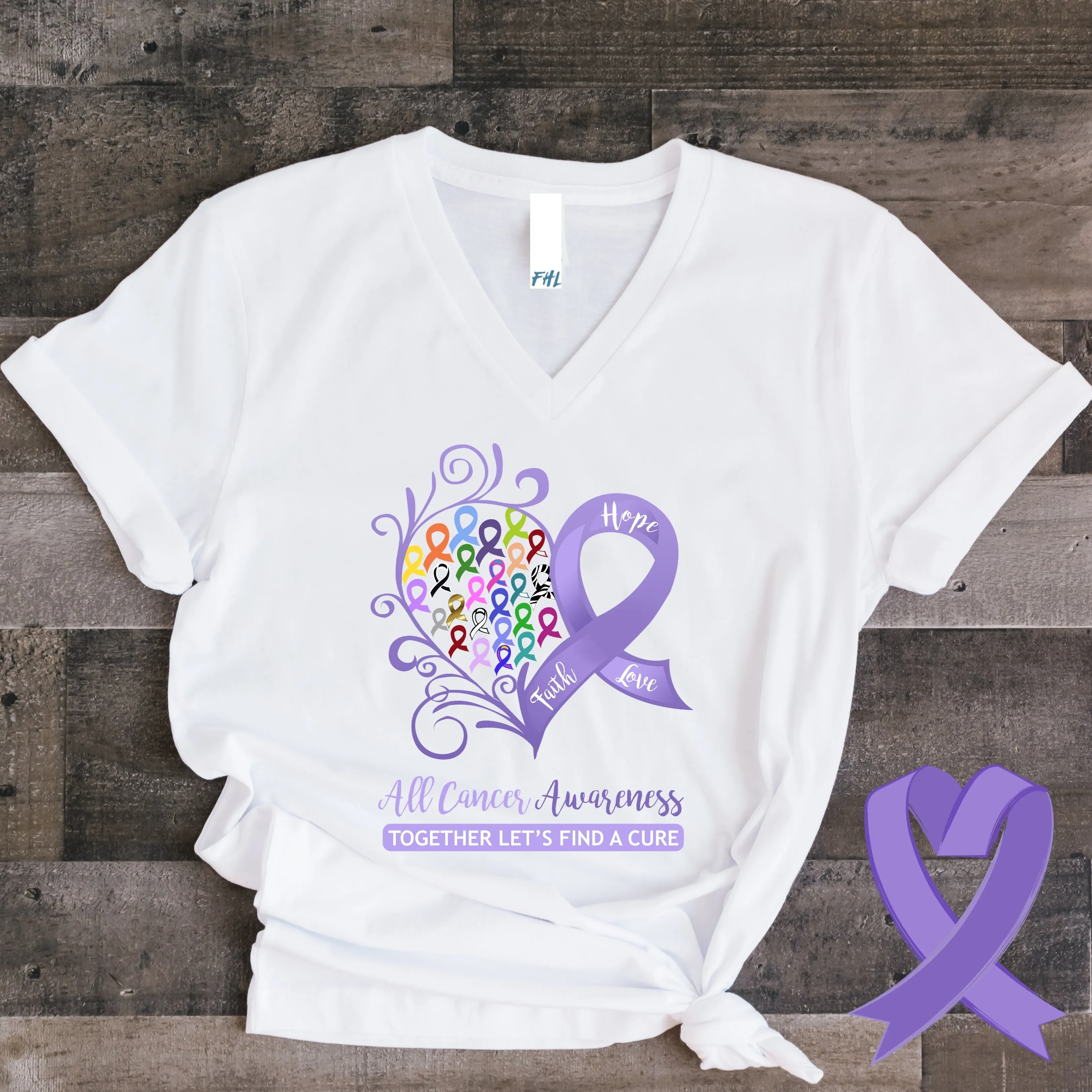 All Cancer Awareness White V-Neck T-Shirt