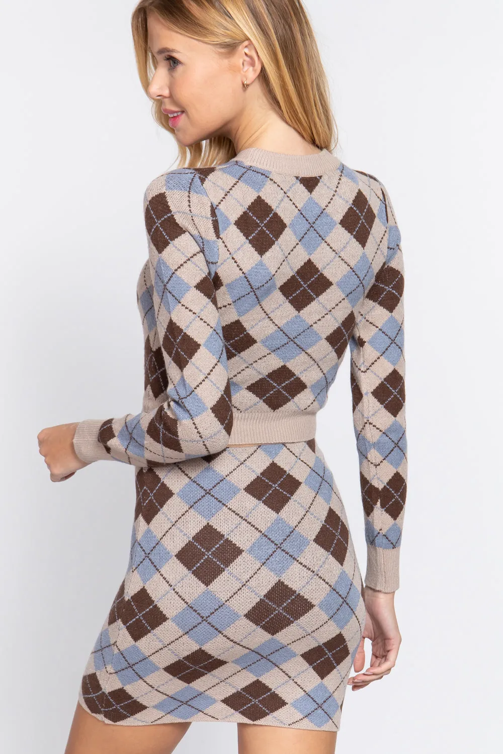 Argyle Jacquard Crop Sweater