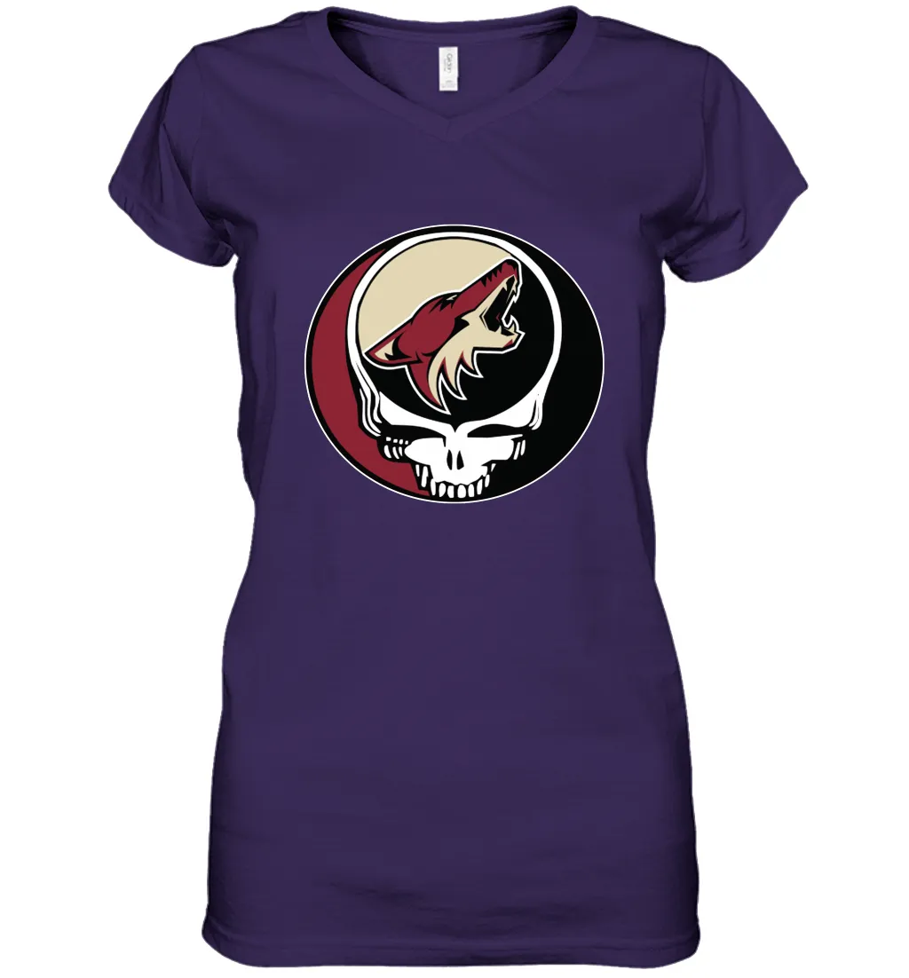 Arizona Coyotes Grateful Dead Steal Your Face Hockey NHL Womens V-Neck T-Shirt