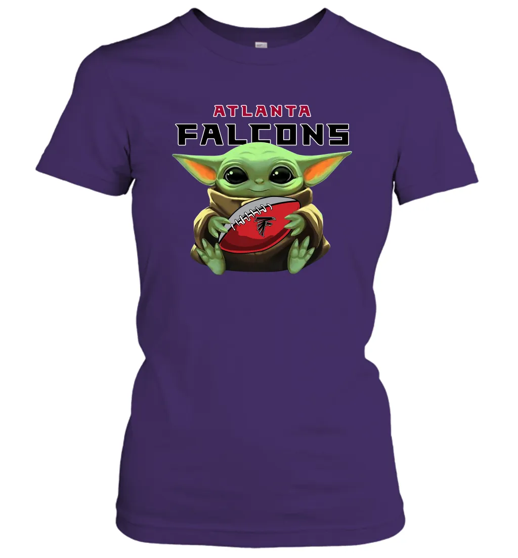 Baby Yoda Loves The Atlanta Falcons Star Wars Baby Yoda Hugs Falcons NFL Womens T-Shirt