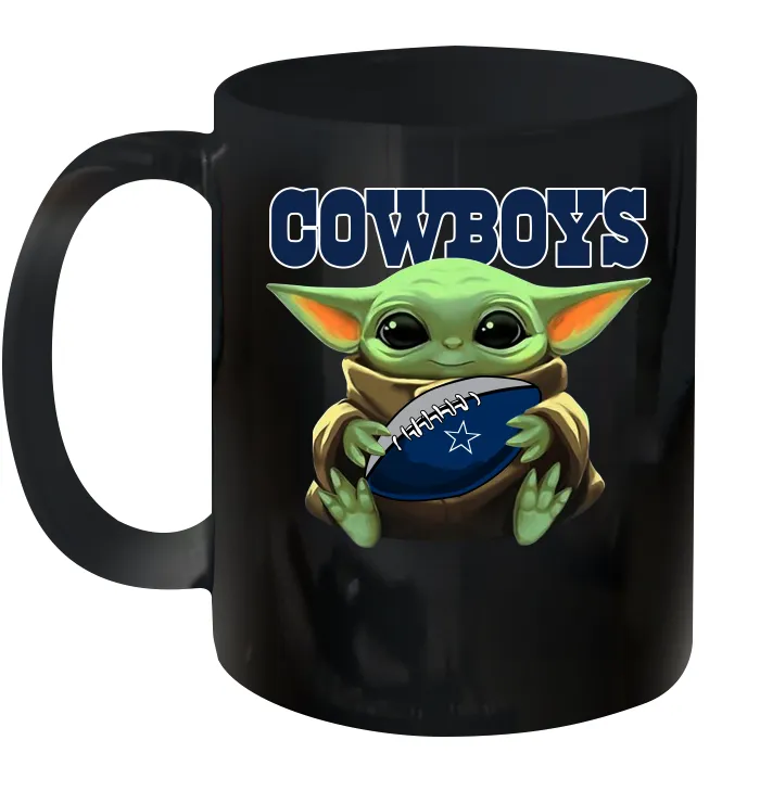 Baby Yoda Loves The Dallas Cowboys Star Wars Baby Yoda Hugs Cowboys NFL Ceramic Mug 11oz