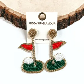 Beaded Golf Earrings with Clear Crystals in Gold Tone