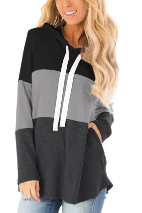 Black Color Block Long Sleeve Hoodie