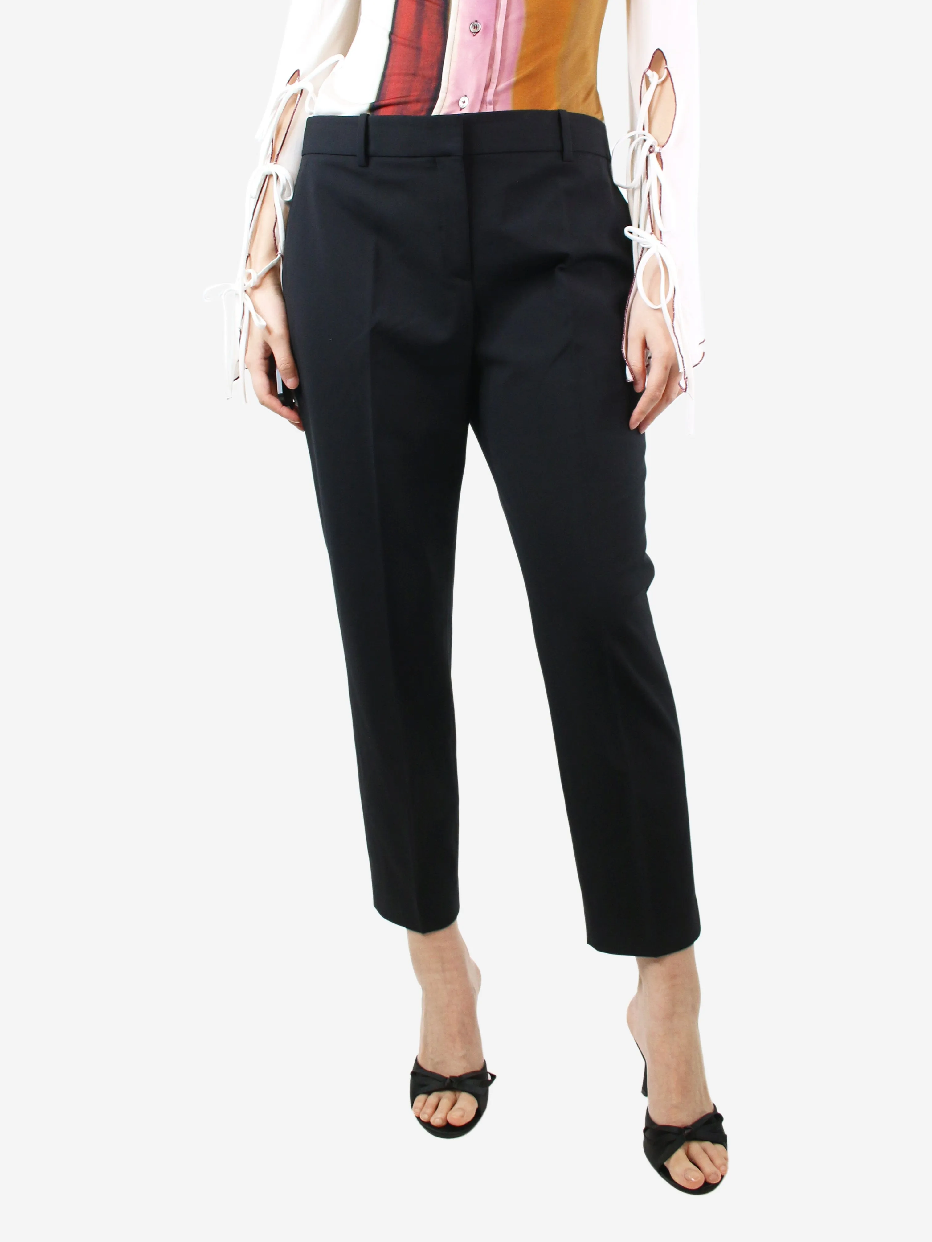 Black cropped wool trousers - size UK 14