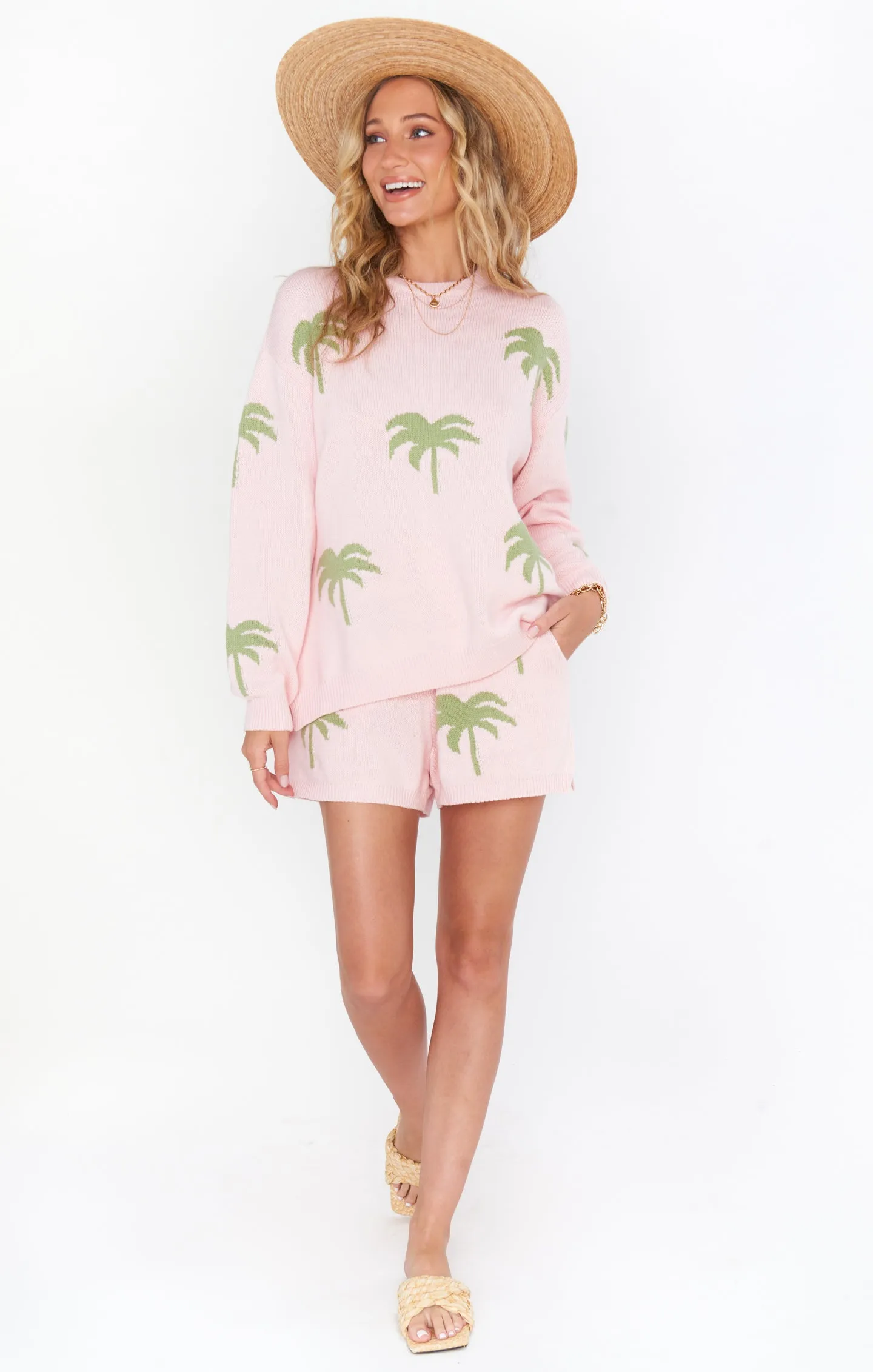 Boardwalk Shorts | Pink Palm Tree Knit