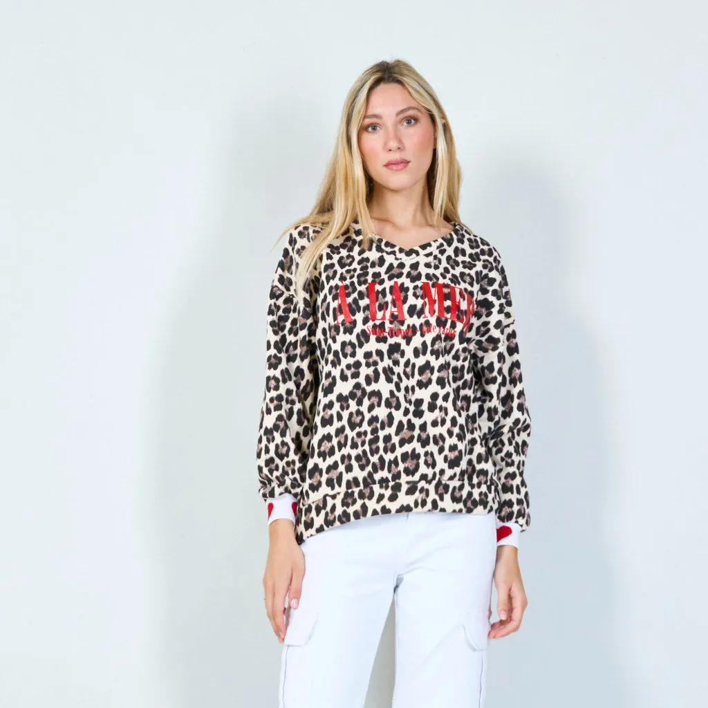 Bold leopard print "A LA MER" sweatshirt wholesale