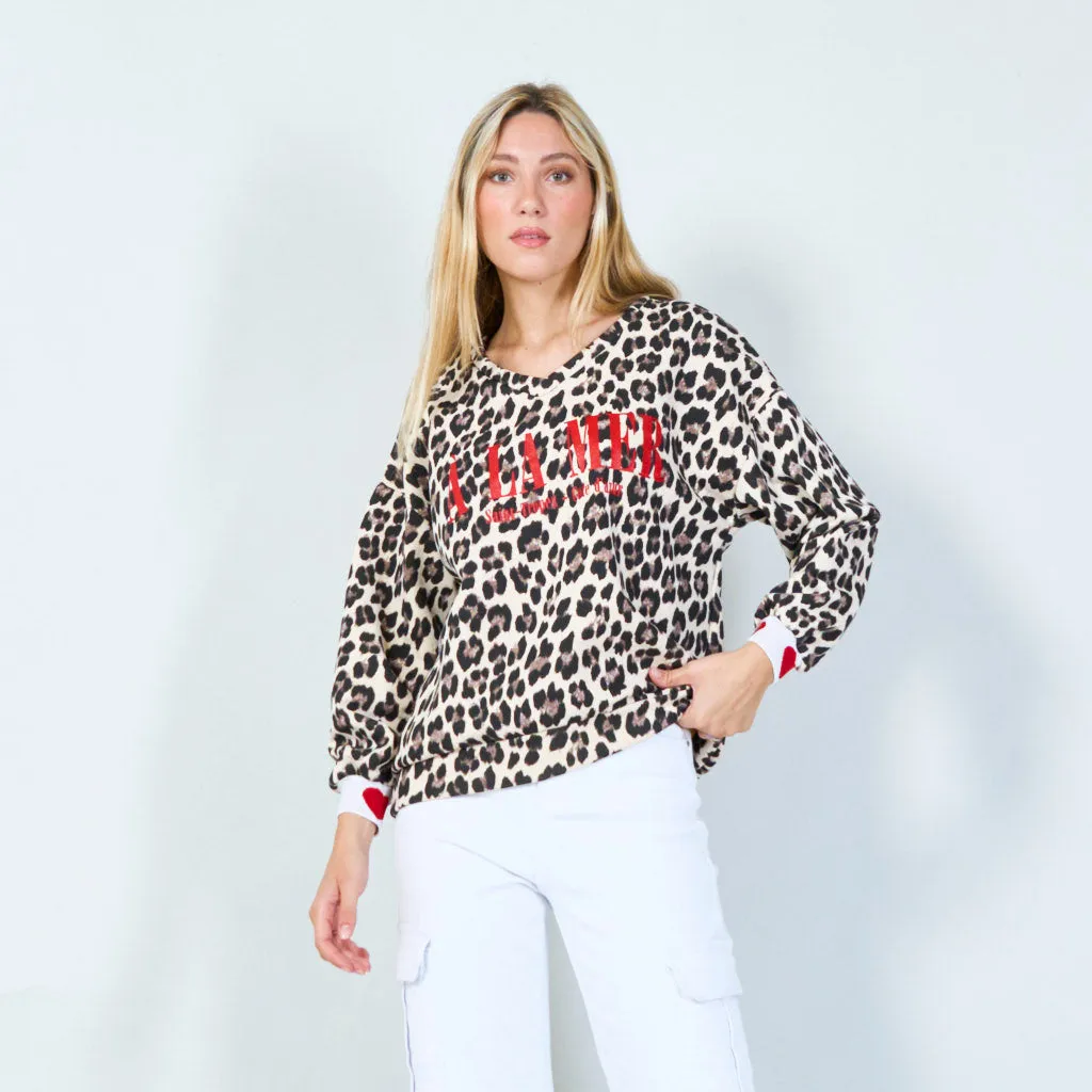 Bold leopard print "A LA MER" sweatshirt wholesale