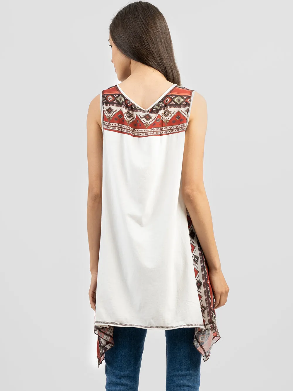 Delila Women Washed Rodeo Aztec Pieced Sleeveless Tank