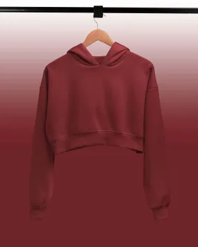 Drop Shoulder Crop Hoodie: Crimson