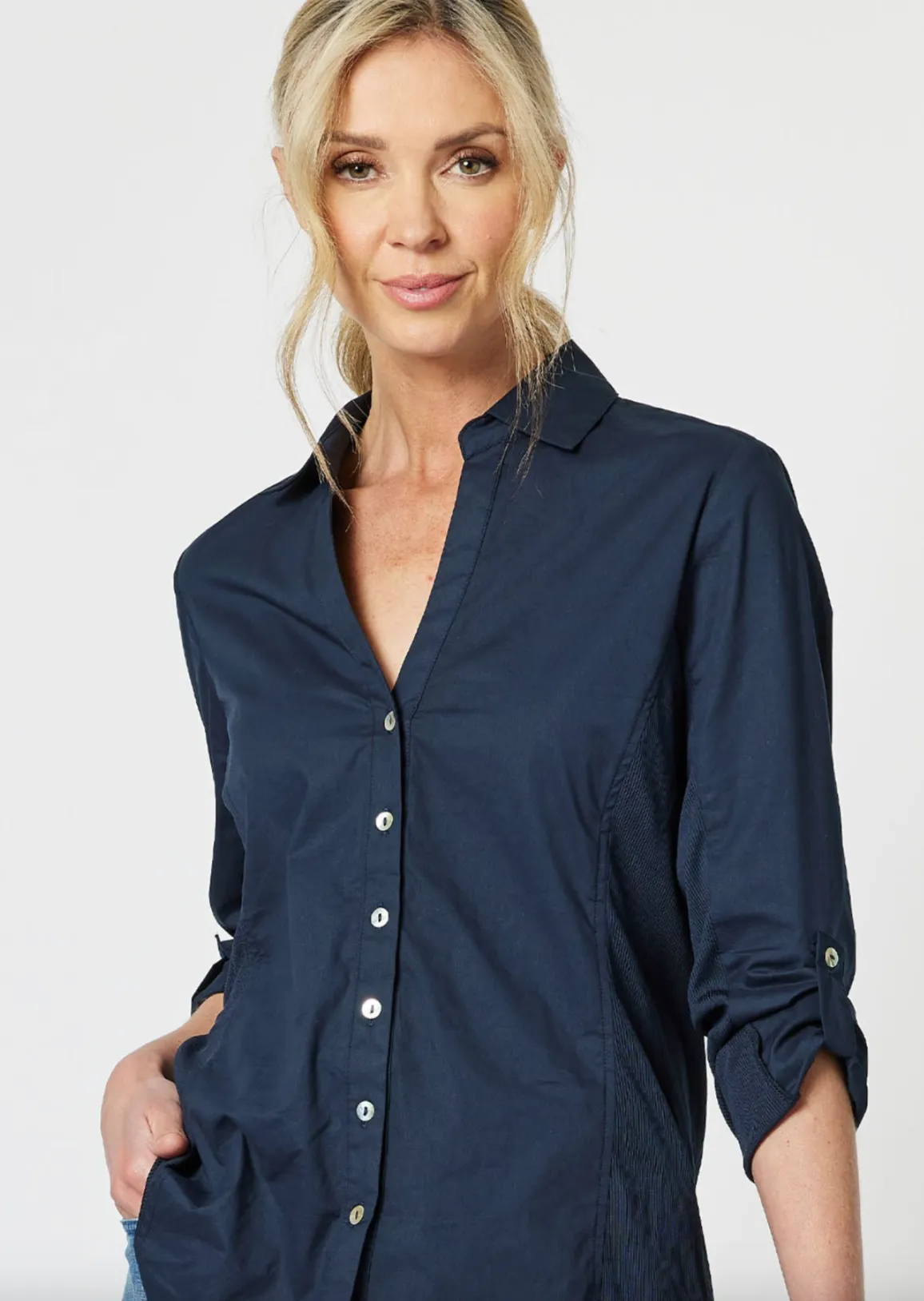 Emma Rib Detail Shirt - Navy