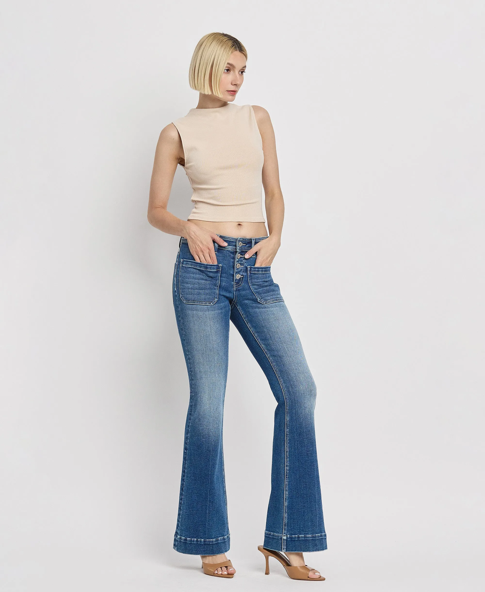 Gleefully - Mid Rise Trouser Hem Flare Jeans