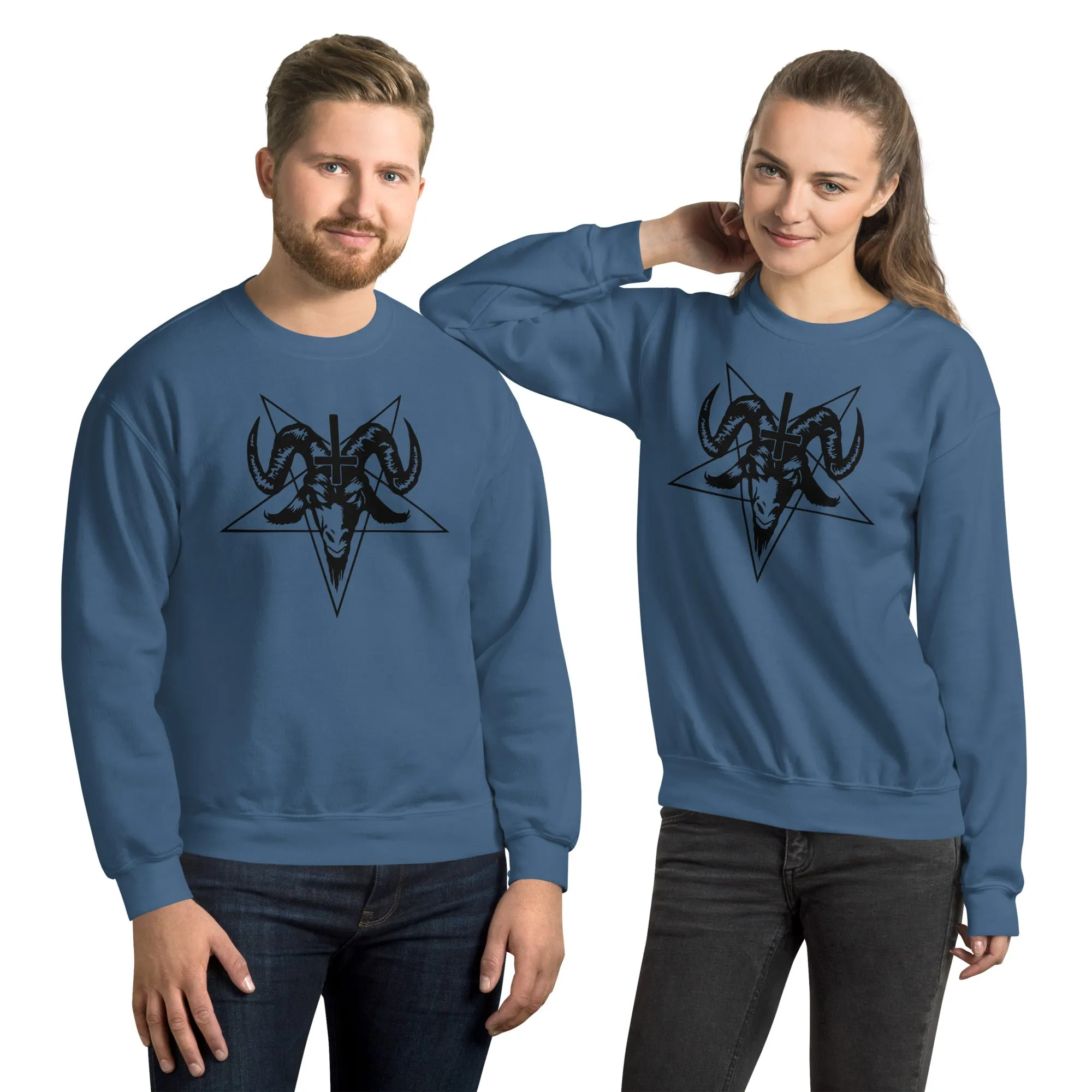 Baphomet Goth Sweatshirt in Light Blue, Light Pink, White, & Indigo Blue