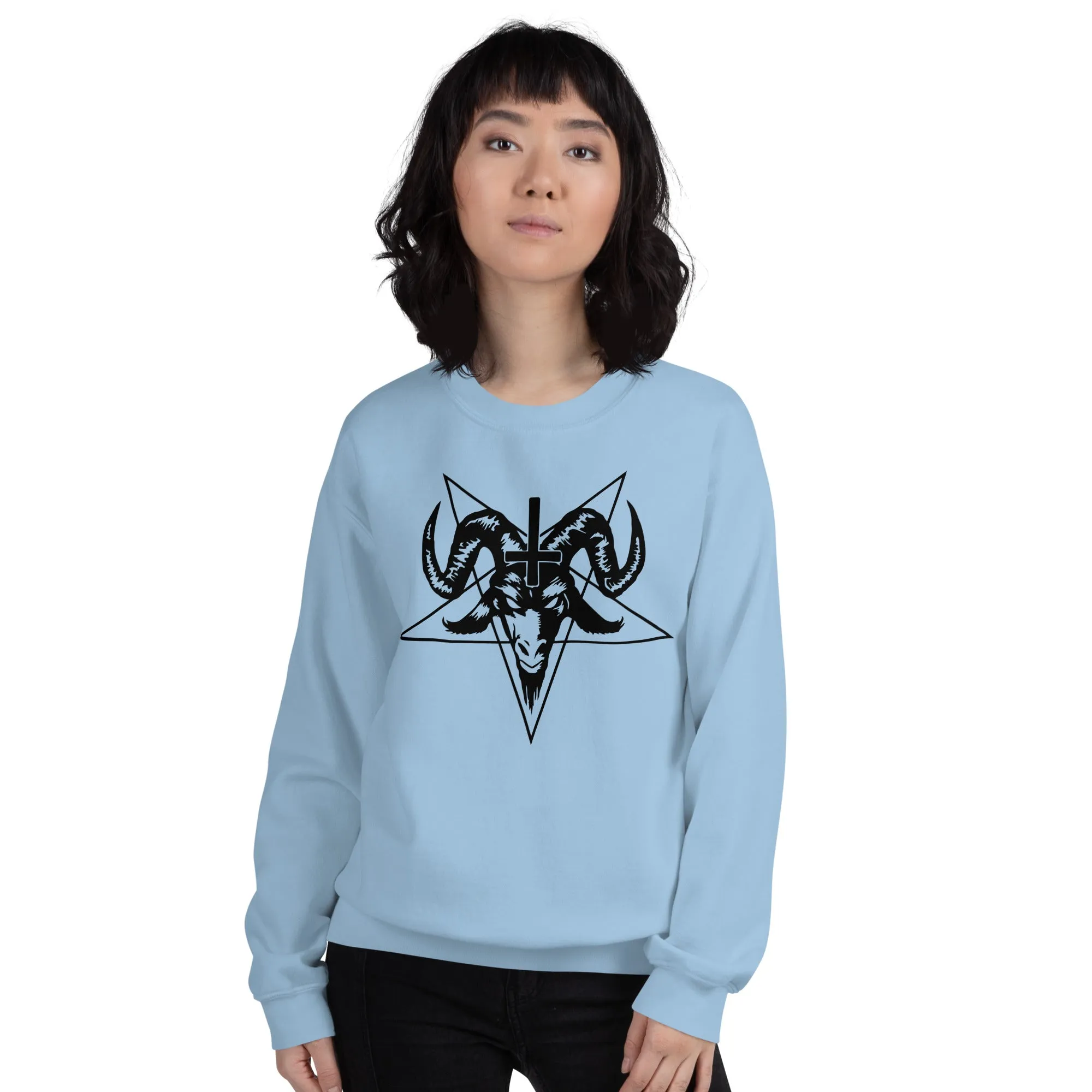 Baphomet Goth Sweatshirt in Light Blue, Light Pink, White, & Indigo Blue