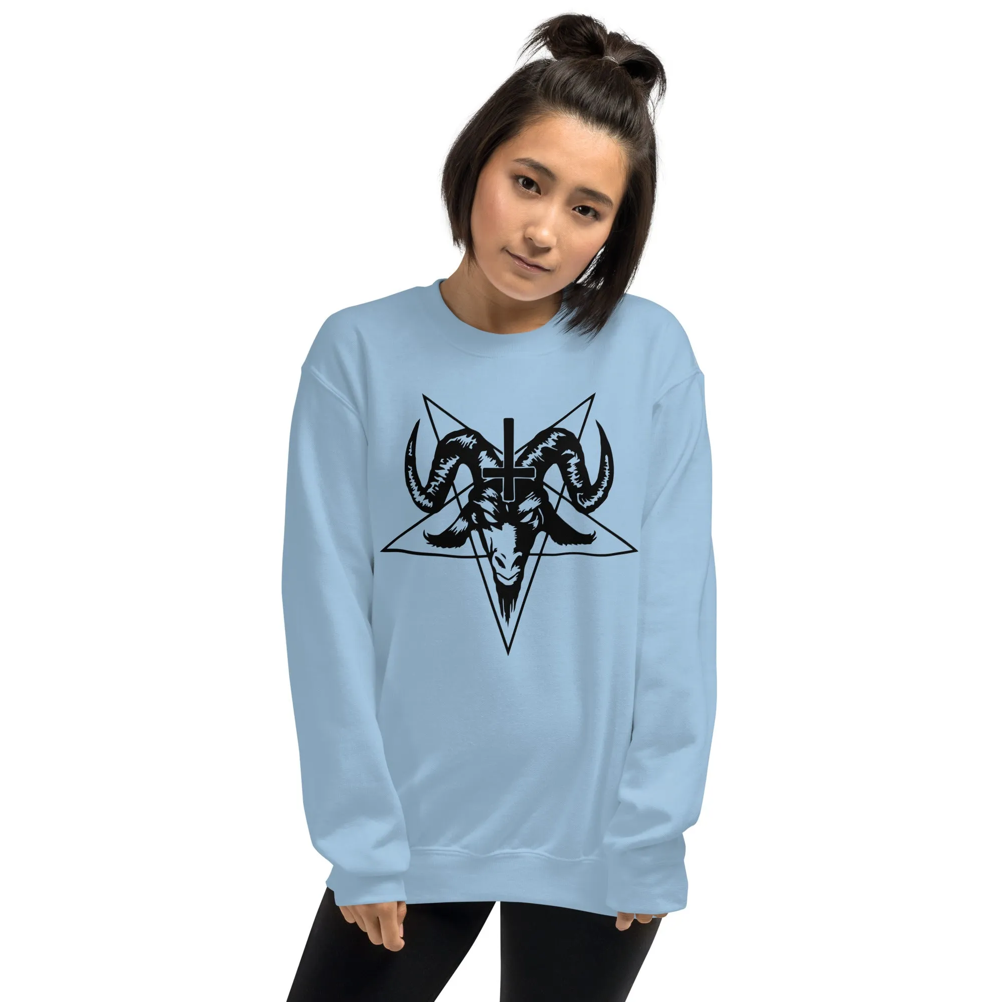 Baphomet Goth Sweatshirt in Light Blue, Light Pink, White, & Indigo Blue