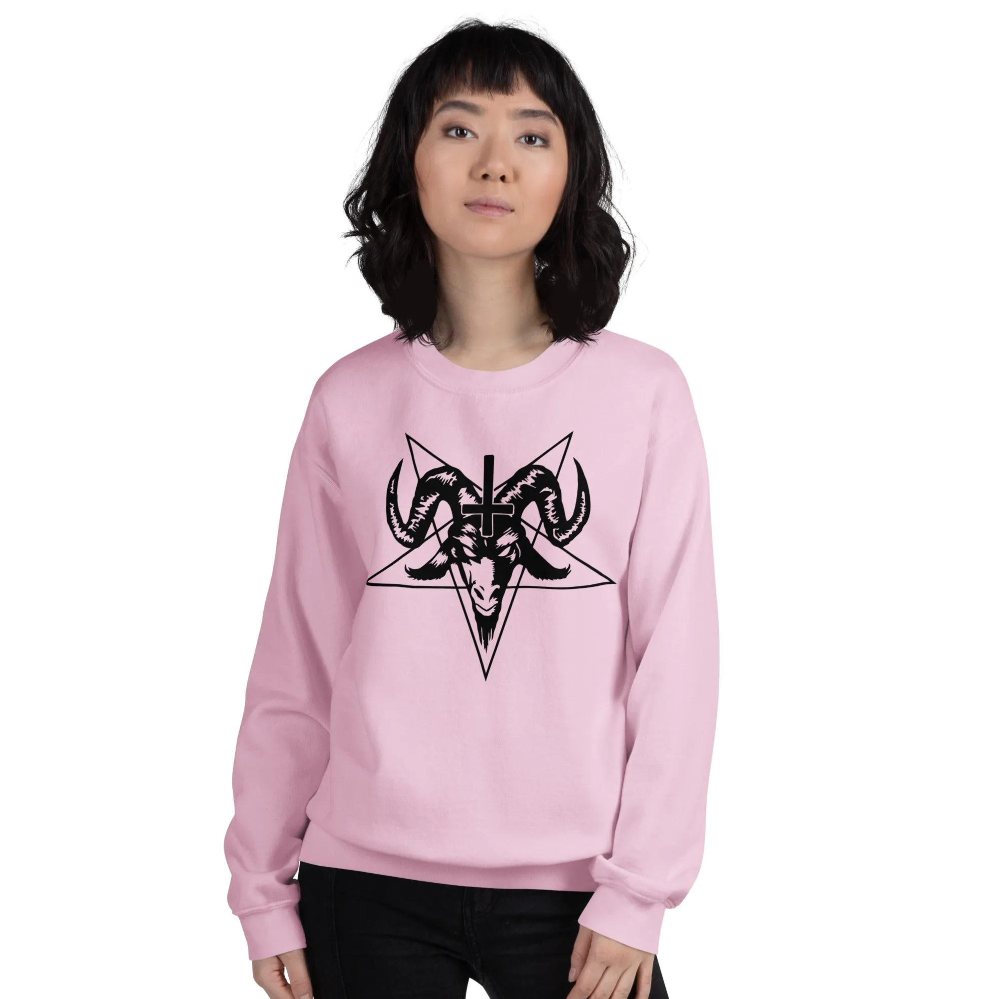 Baphomet Goth Sweatshirt in Light Blue, Light Pink, White, & Indigo Blue