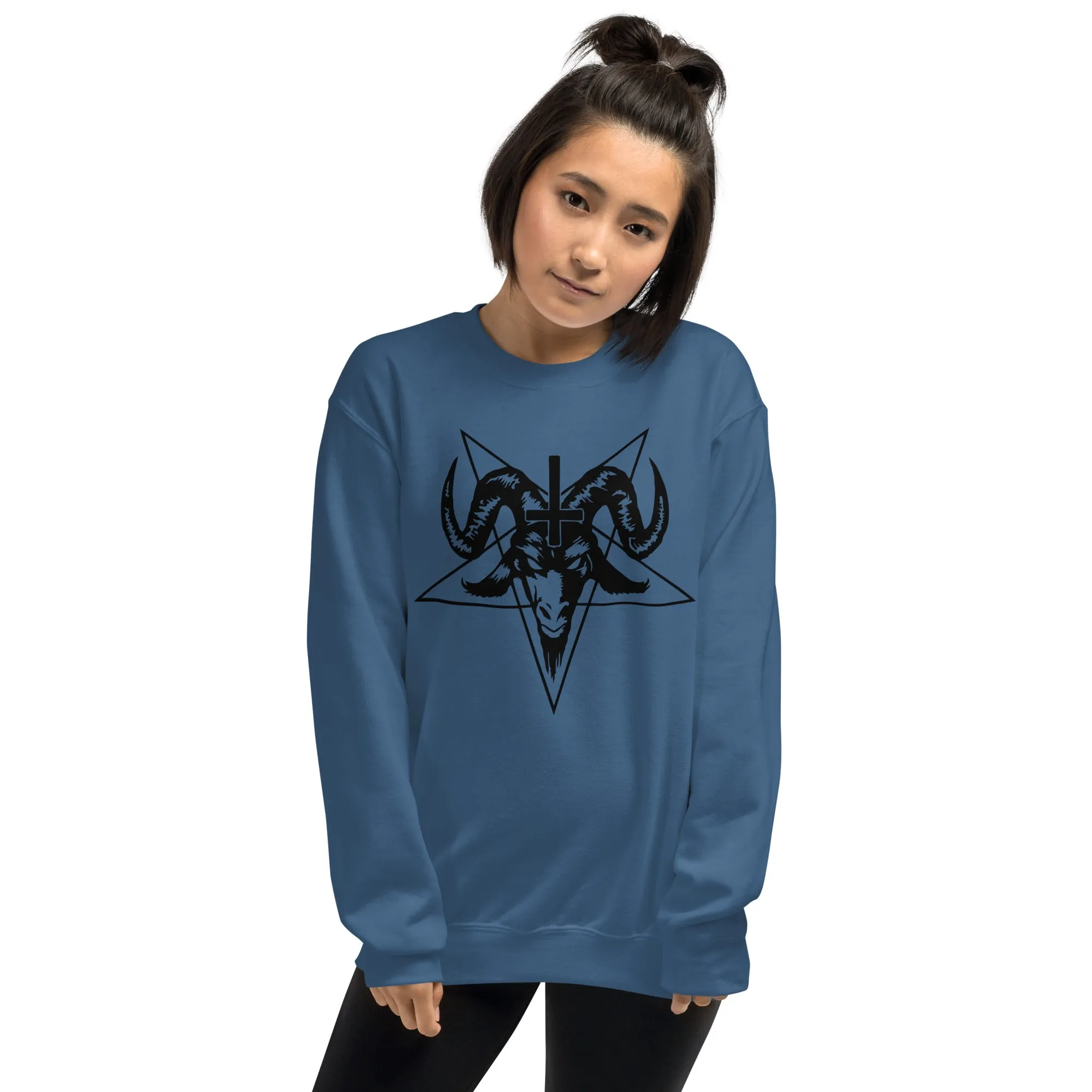 Baphomet Goth Sweatshirt in Light Blue, Light Pink, White, & Indigo Blue