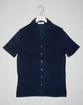 Gran Sasso Sponge Camp Collar Shirt / Navy