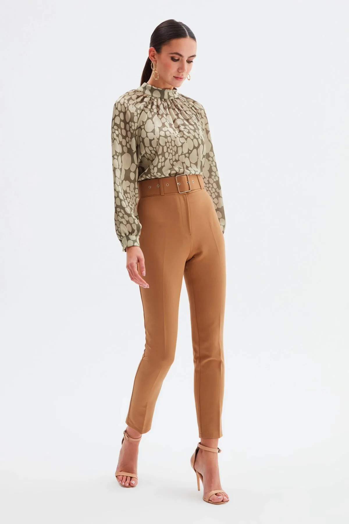 High Waist Belted Trousers - Camel