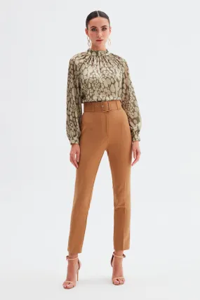 High Waist Belted Trousers - Camel