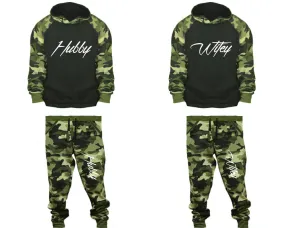 Hubby Wifey Couple Matching Camo Hoodies and Jogger Pants Top & Bottom Sets