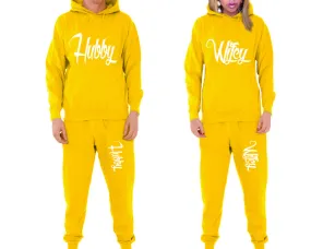 Hubby Wifey Couple Matching Pullover Hoodies and Jogger Pants Top & Bottom Sets