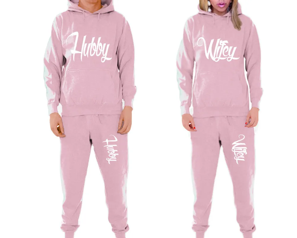 Hubby Wifey Couple Matching Pullover Hoodies and Jogger Pants Top & Bottom Sets