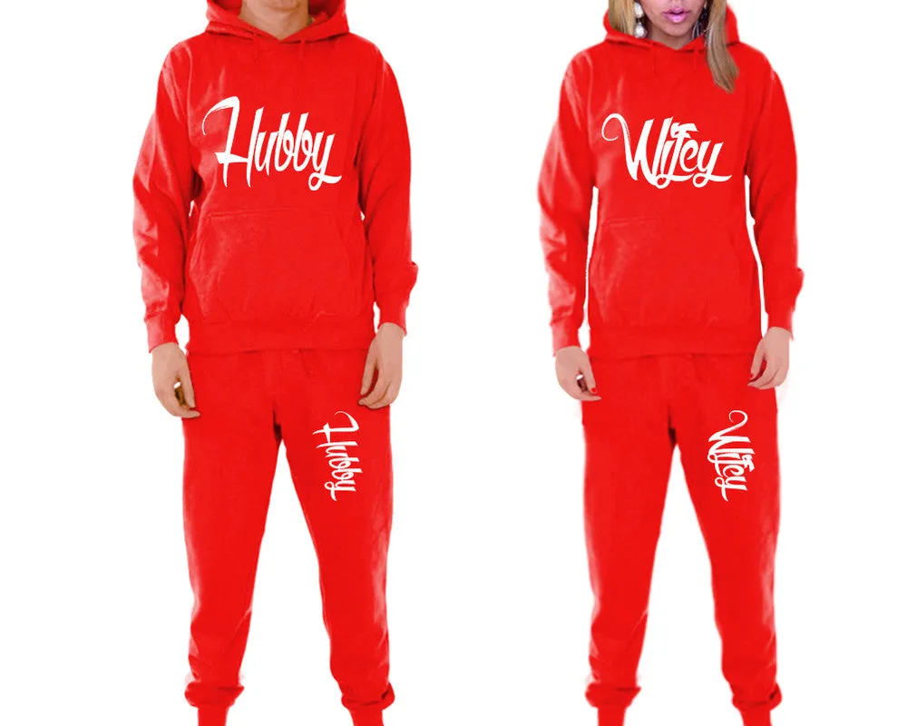 Hubby Wifey Couple Matching Pullover Hoodies and Jogger Pants Top & Bottom Sets