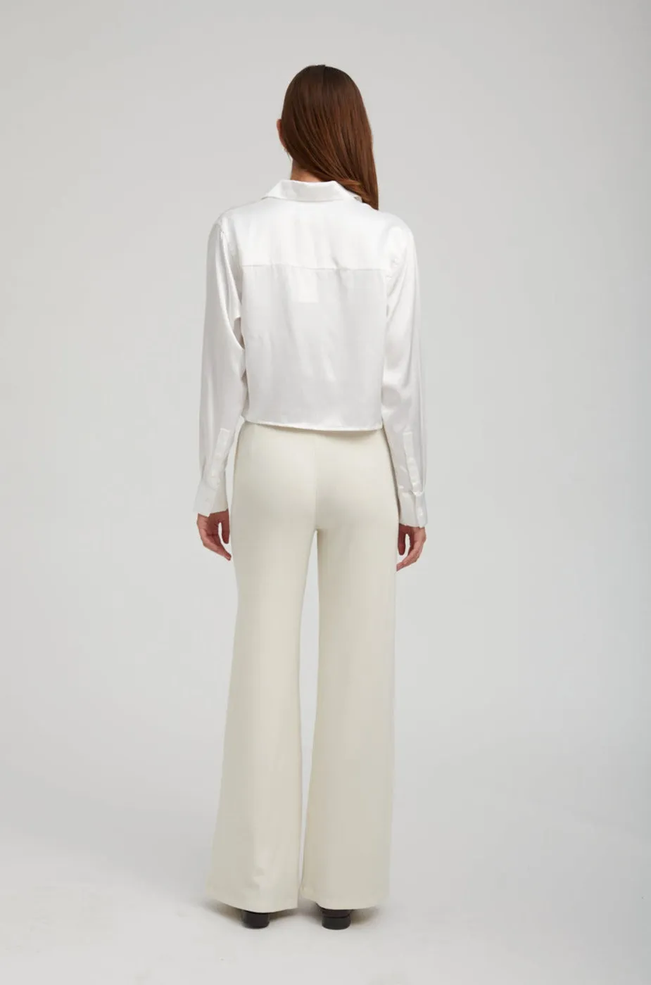 Ivory Silk Cropped Button Down