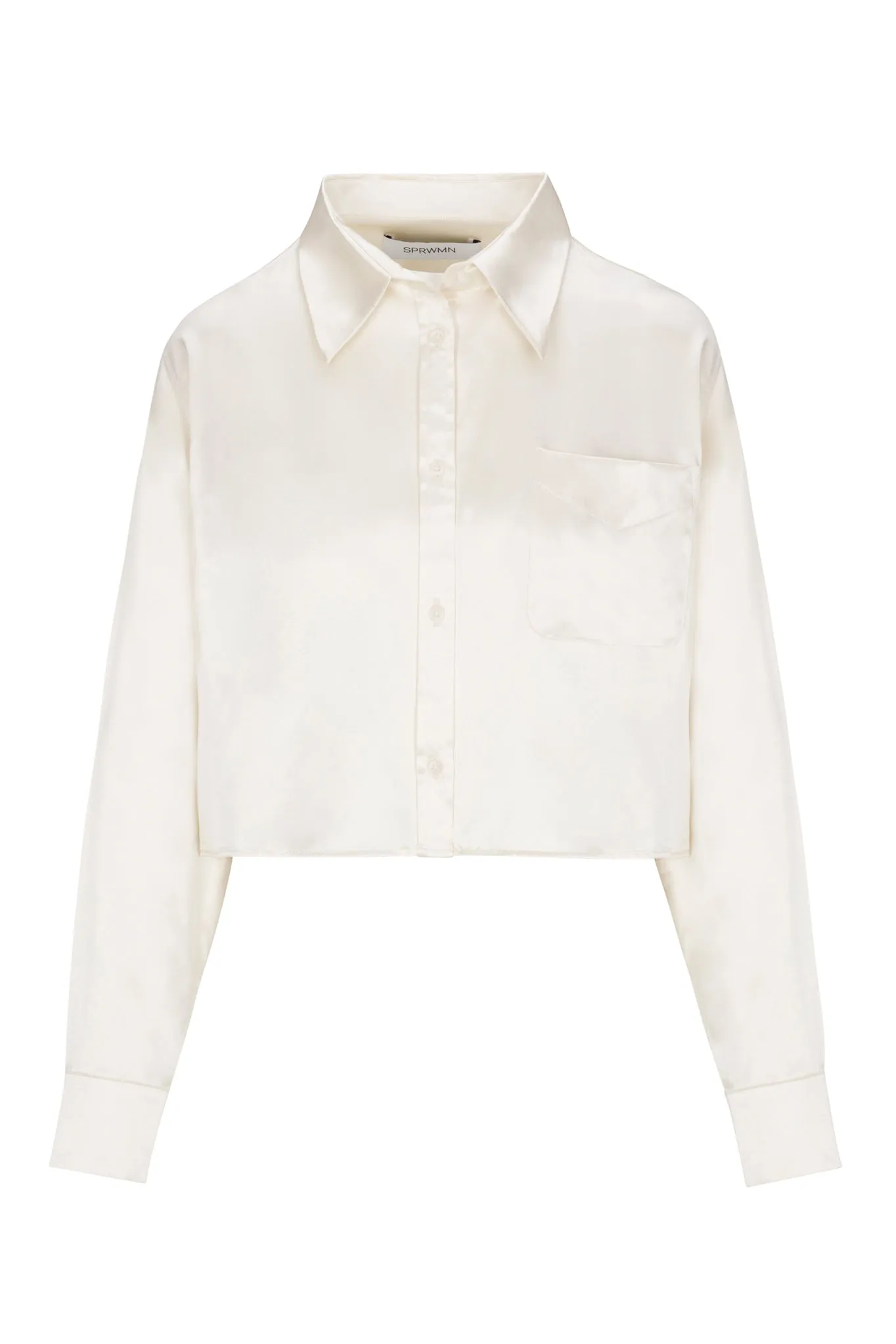 Ivory Silk Cropped Button Down