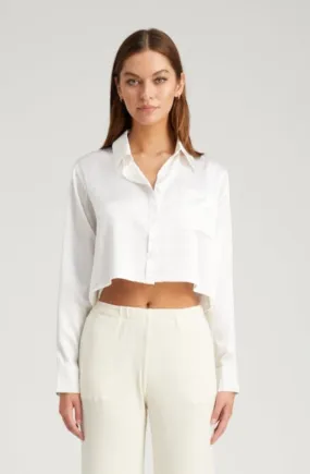 Ivory Silk Cropped Button Down