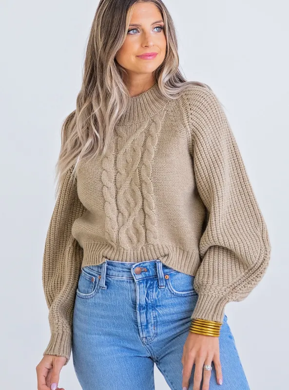 Karlie- Oatmeal Cable Mock Sweater