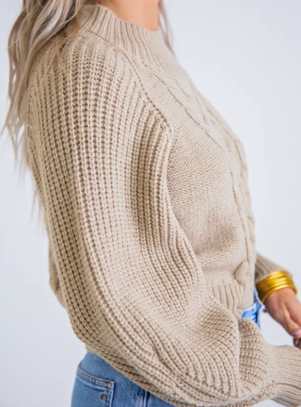 Karlie- Oatmeal Cable Mock Sweater