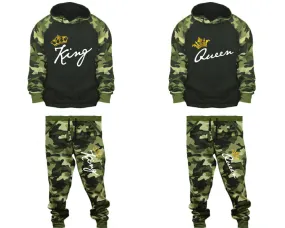 King Queen Couple Matching Camo Hoodies and Camo Jogger Pants Sold Separately