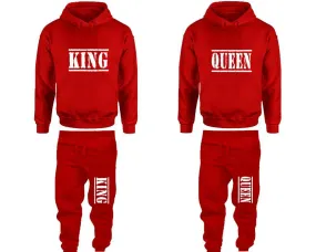 King Queen Couple Pullover Hoodie and Jogger Pants, Matching Top Bottom Sets