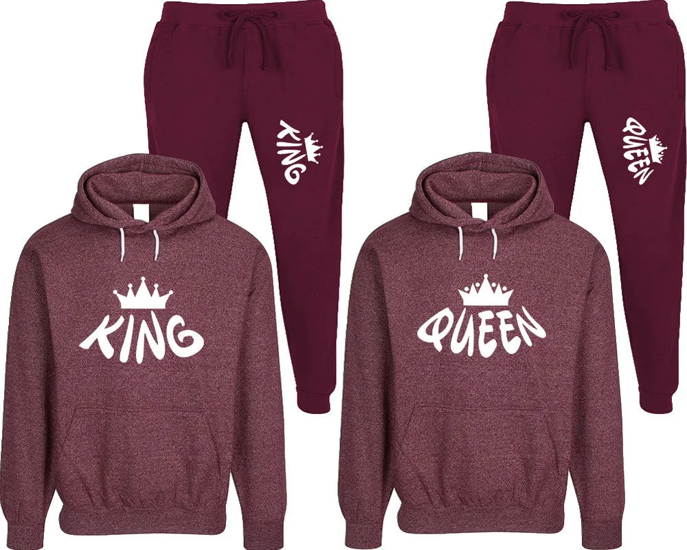 King Queen Couple Speckle Hoodies and Jogger Pants Matching Top&Bottom Sets