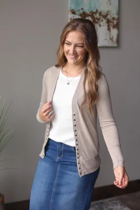 Light Mocha Snap Cardigan • S