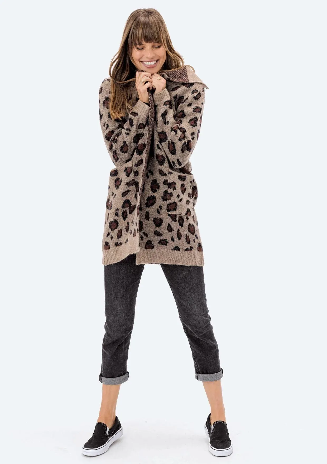 Lovestitch Long Sleeve Leopard Jacquard Coatigan