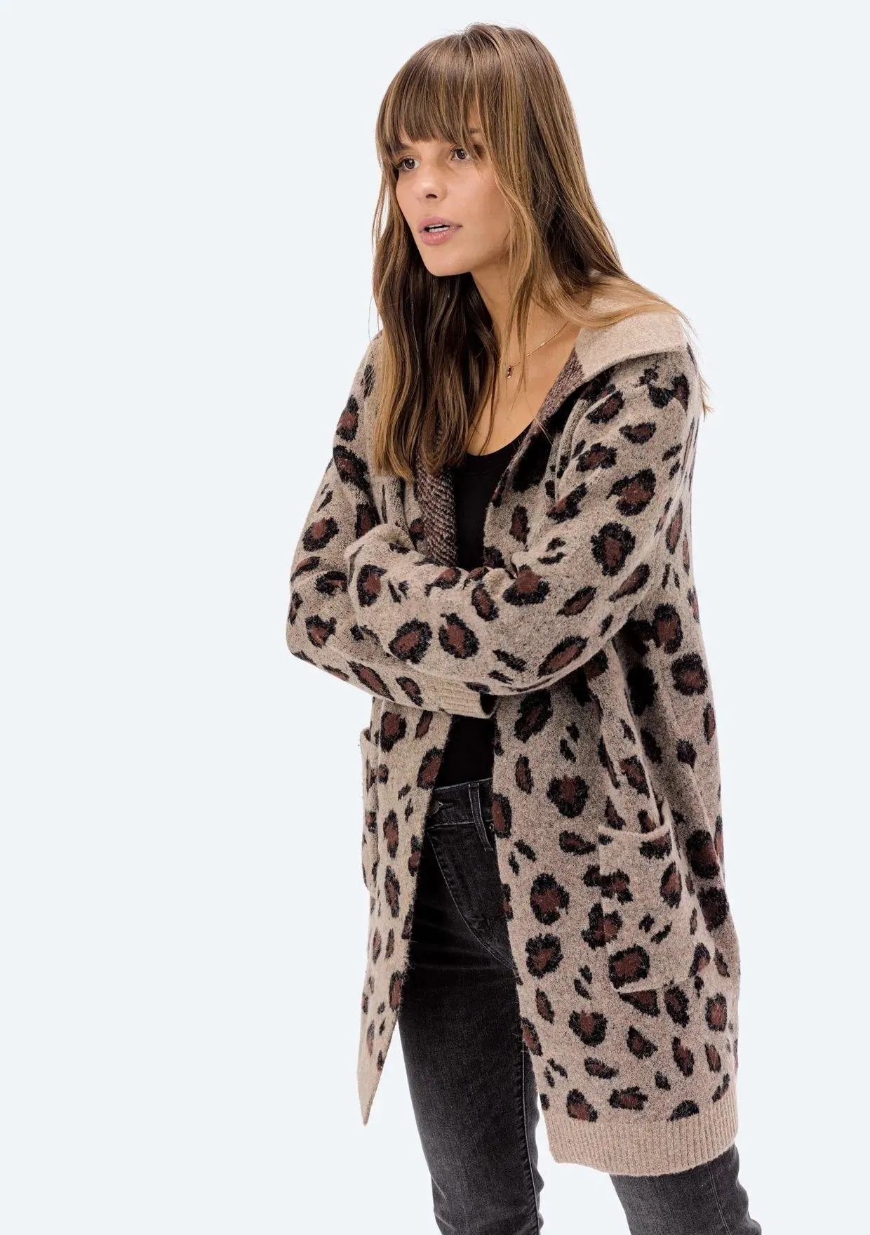 Lovestitch Long Sleeve Leopard Jacquard Coatigan