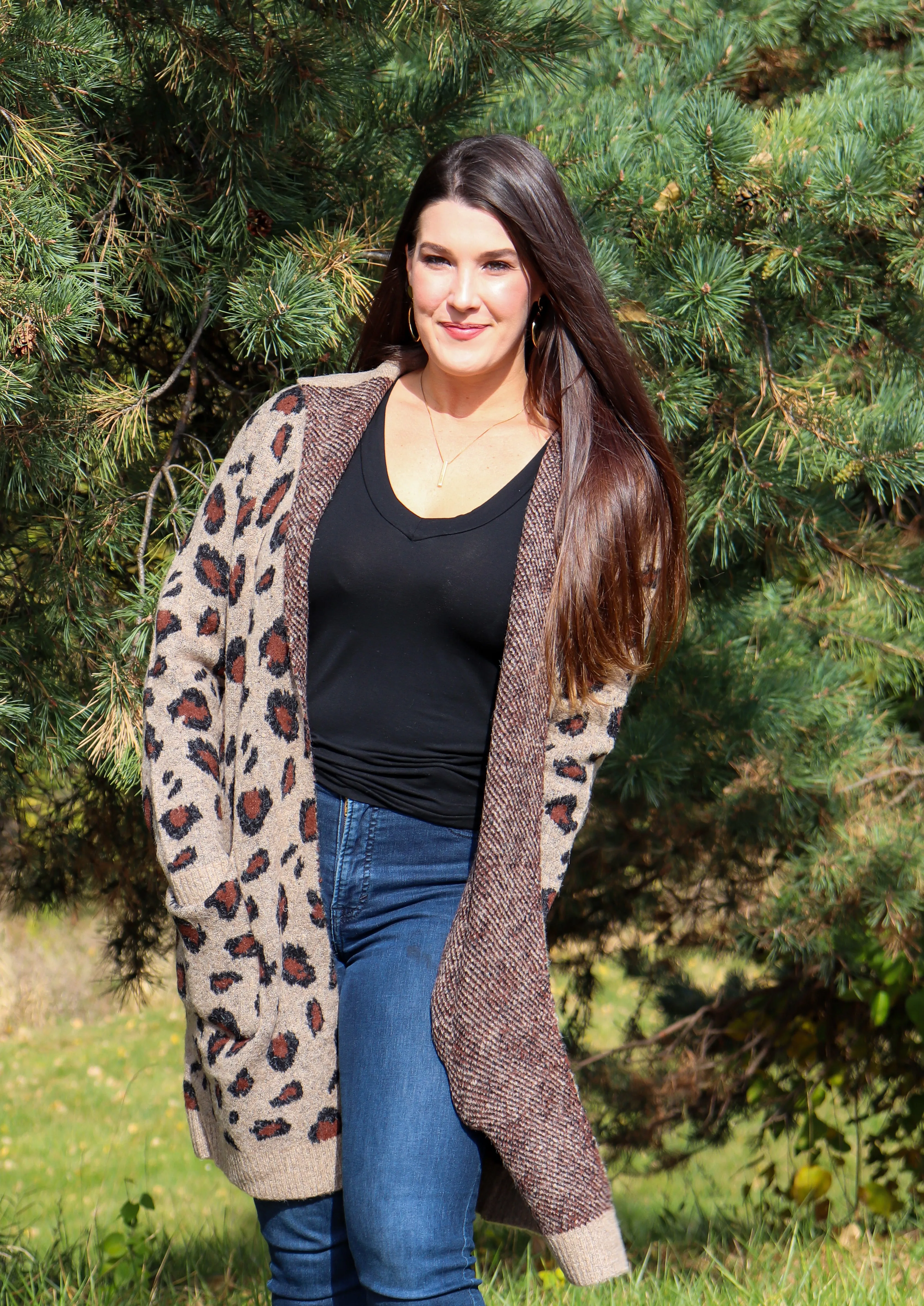 Lovestitch Long Sleeve Leopard Jacquard Coatigan