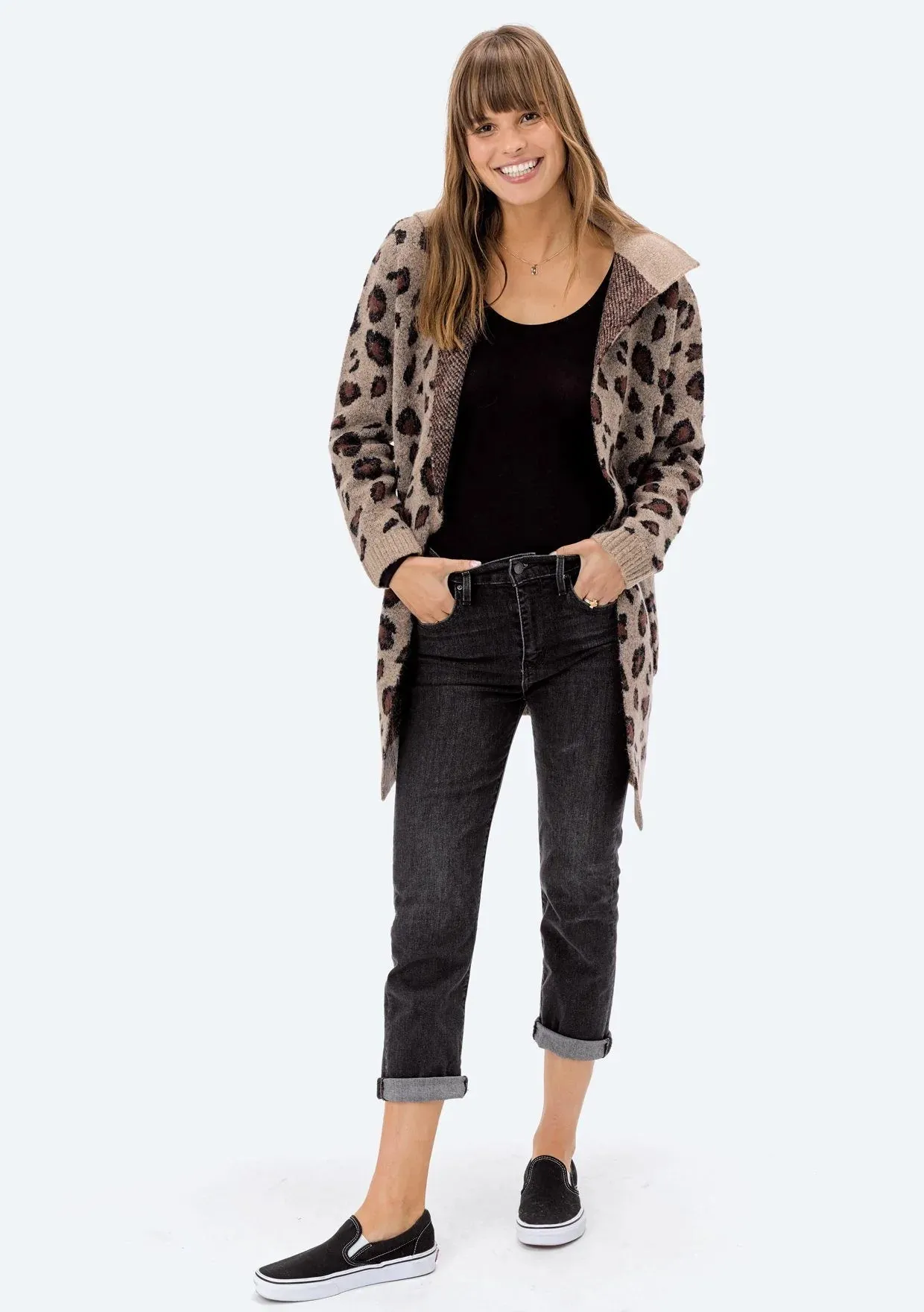 Lovestitch Long Sleeve Leopard Jacquard Coatigan