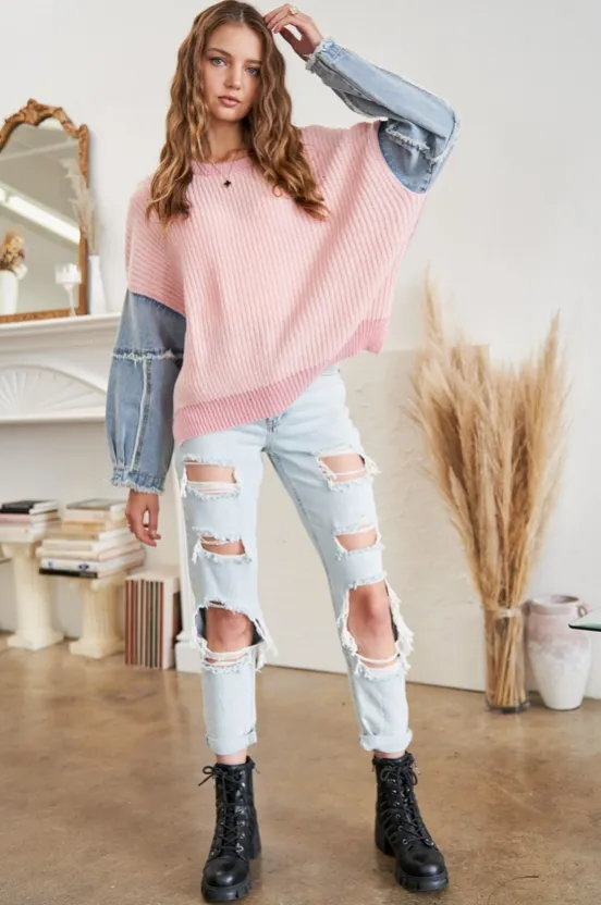 Lulu Denim Sleeve Sweater Top (3 colors)