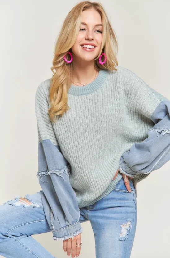 Lulu Denim Sleeve Sweater Top (3 colors)