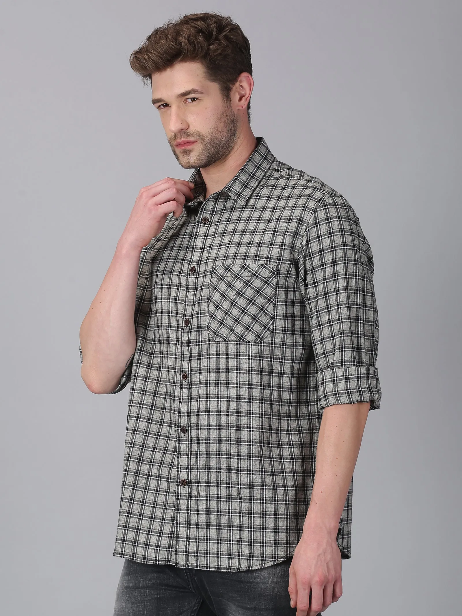 MEN'S BLACK, BLUE CHECK SLIM FIT SHIRT