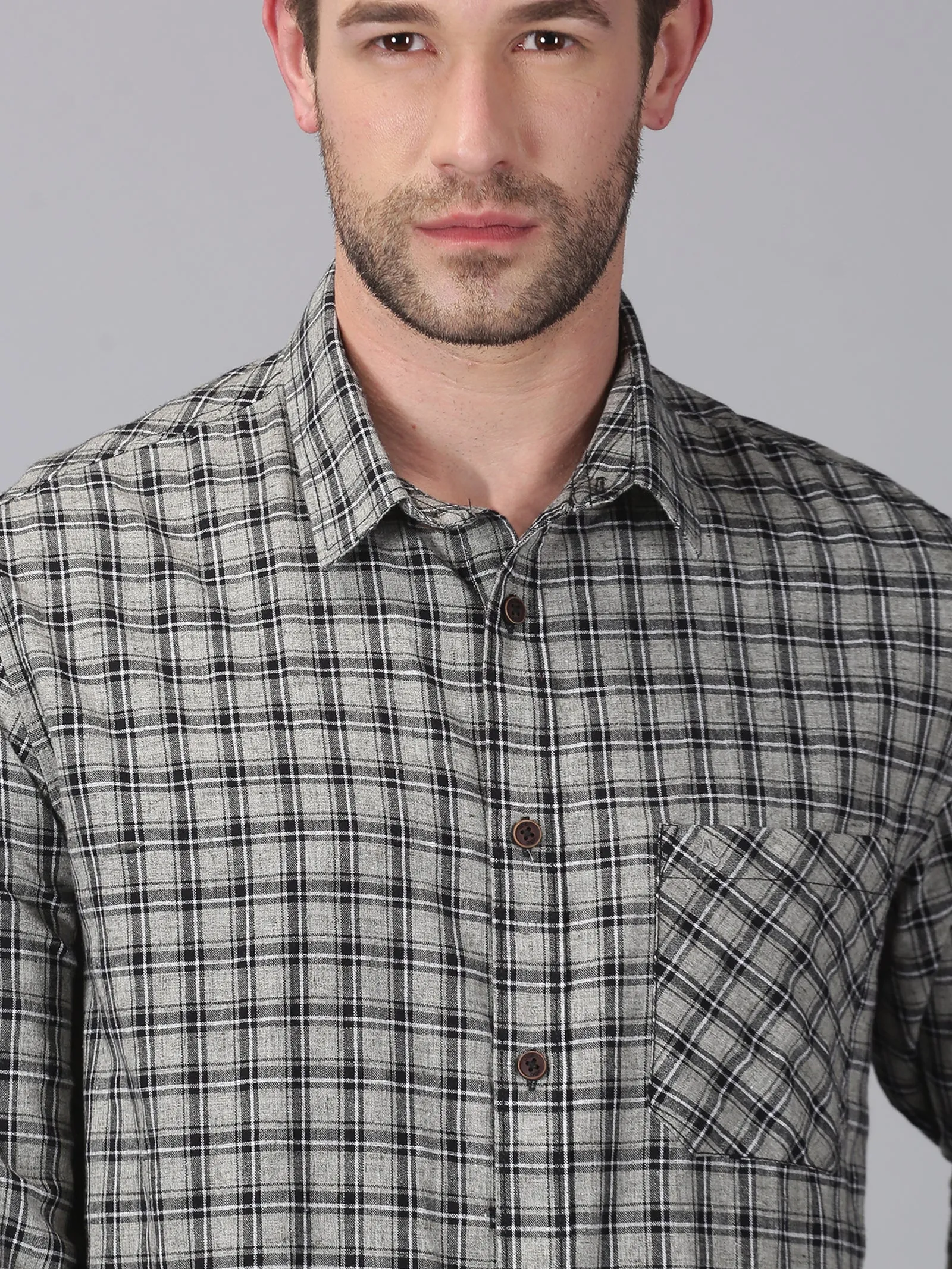 MEN'S BLACK, BLUE CHECK SLIM FIT SHIRT