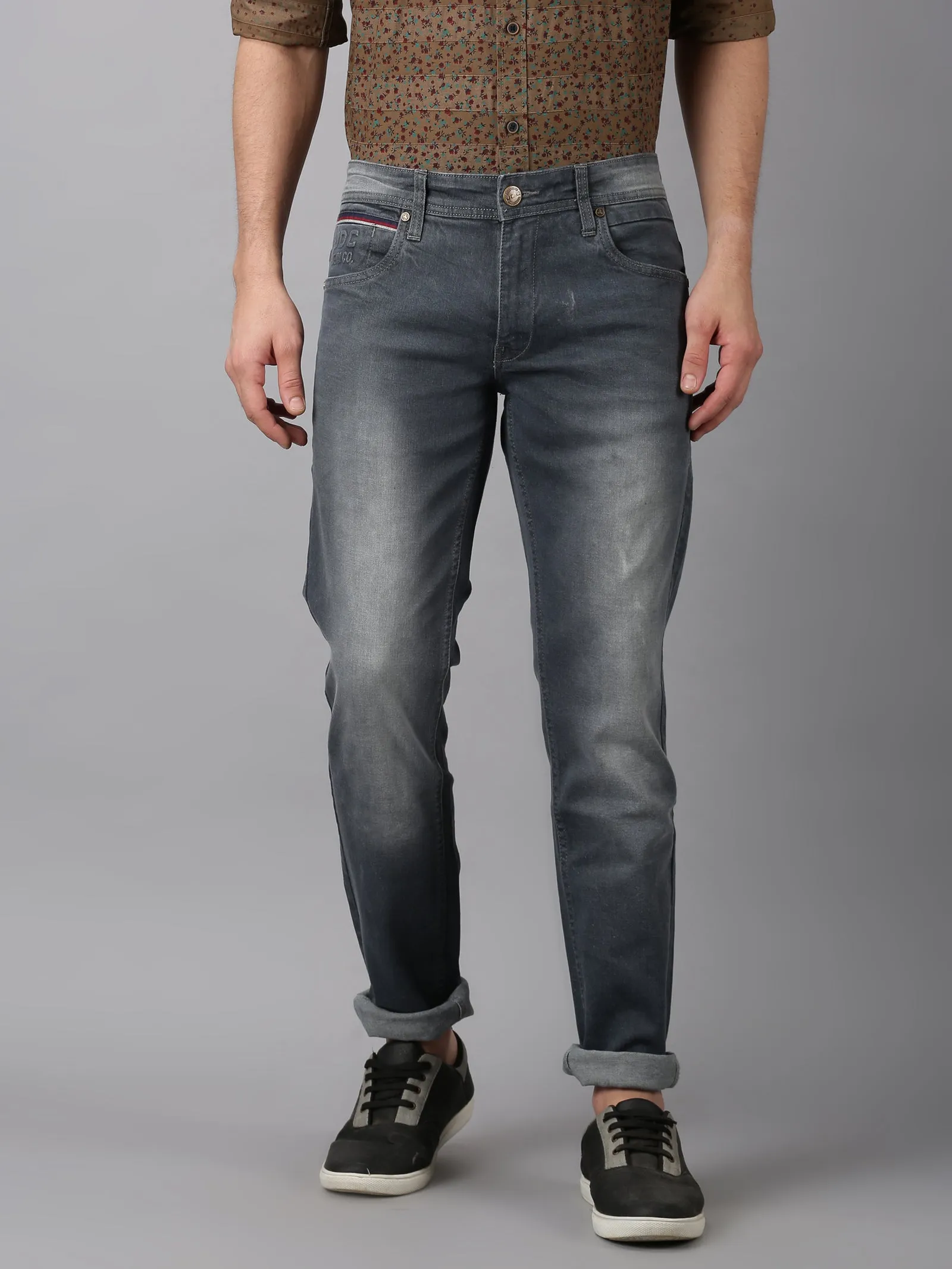 MEN'S DARK GREY FADED WASH SLIM FIT JEANS