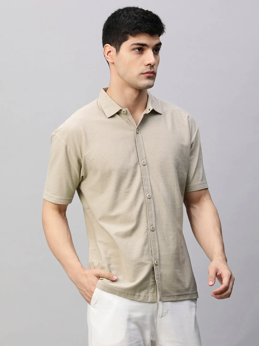 Mens Half Sleeve Resort Shirt - Beige